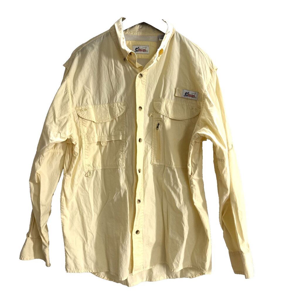 World Wide Sportsman Fishing Shirt LS Button Up Yellow Vented Pockets - M